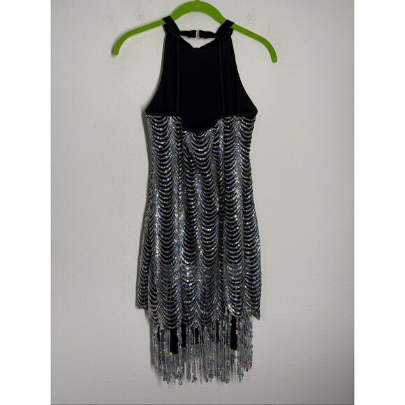 Weissman Black Silver Sequin Fringe Dance Costume Dress SIZE M - Picture 5 of 12